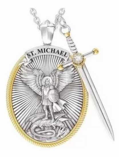 Amuleto de Arcángel San Miguel 2x1 + 🎁 REGALO Dije Espada Protectora & Caja de Obsequio 🎁